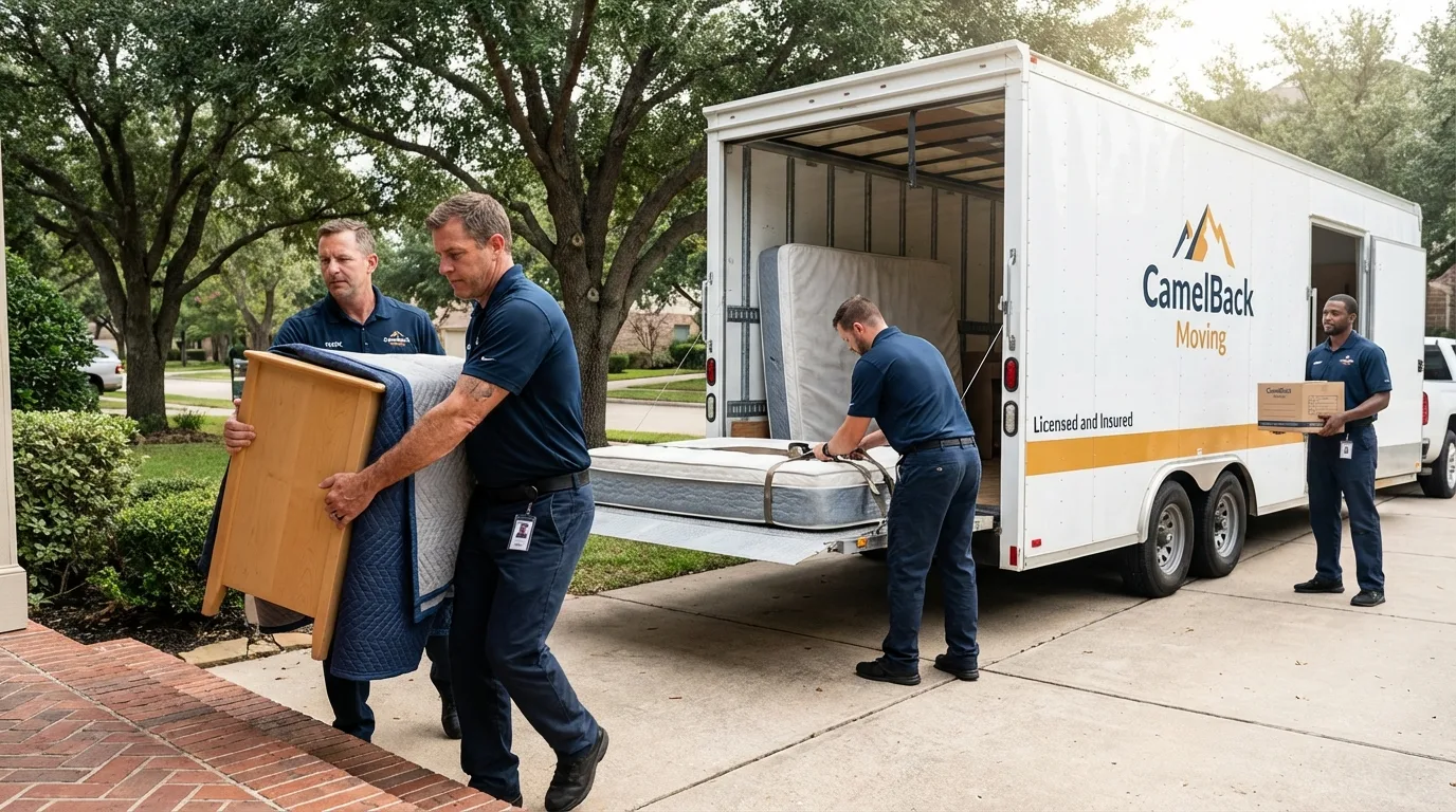 Crew loading residential truck for cross-state move from Mattoon, IL